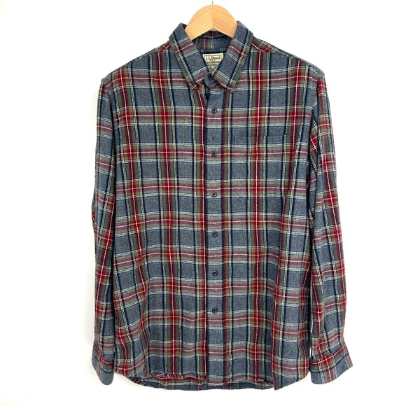 L.L. Bean Other - L.L.Bean Mens Traditional Fit Plaid Flannel Button Up Shirt Mens Size M Gray Red